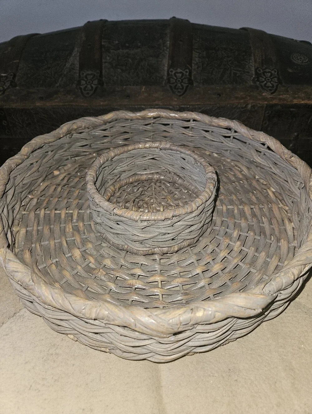 Large Vintage Woven Basket Rustic Boho Natural Fiber Handmade Decor